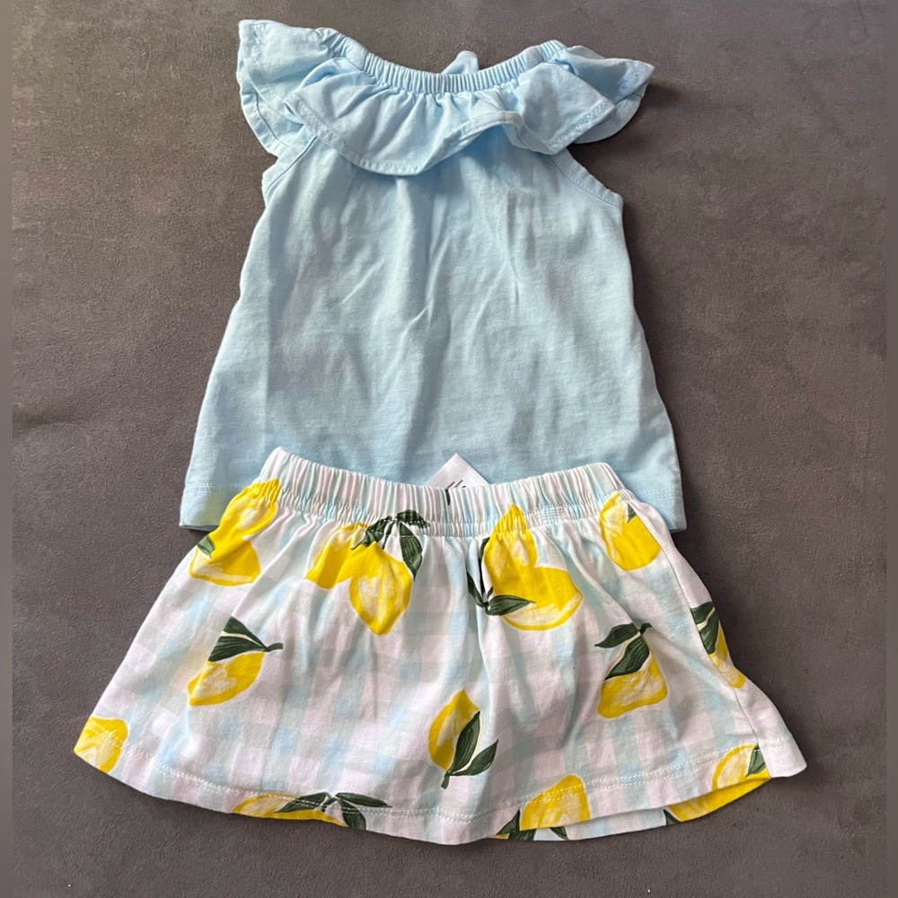 Baby 2 Piece Flutter Top and Lemon Skort set